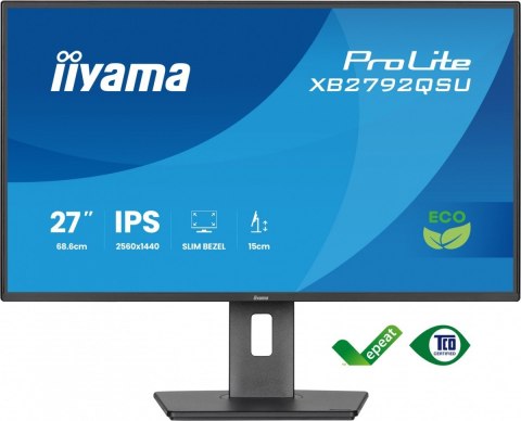 Monitor 27 cali XB2792QSU-B1 IPS,QHD, HAS (150) PIVOT, 120Hz,HDMI,DP, 350cd,1500:1, cienkie ramki, 2xUSB 3.2, ErP IIYAMA