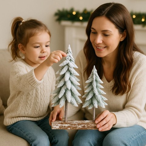 Dekoracja Kompozycja Świąteczna Choinki Na Pniu Pokryte Śniegiem 34 x 28 cm LEAN