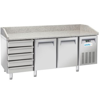 Stół chłodniczy do pizzy z granitowym blatem rantem 2 komory 6 szuflad 362 l 210 W ARKTIC