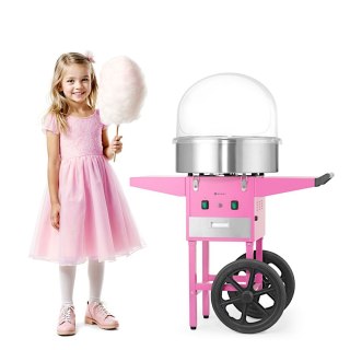 Maszyna urządzenie do waty cukrowej z wózkiem na kółkach bez pokrywy 1130 W - różowa Hendi