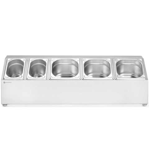 Stojak ekspozytor stalowy na pojemniki gastronomiczne 3x GN 1/6 2x GN 1/9 Hendi