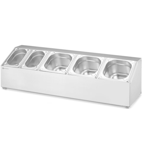 Stojak ekspozytor stalowy na pojemniki gastronomiczne 3x GN 1/6 2x GN 1/9 Hendi