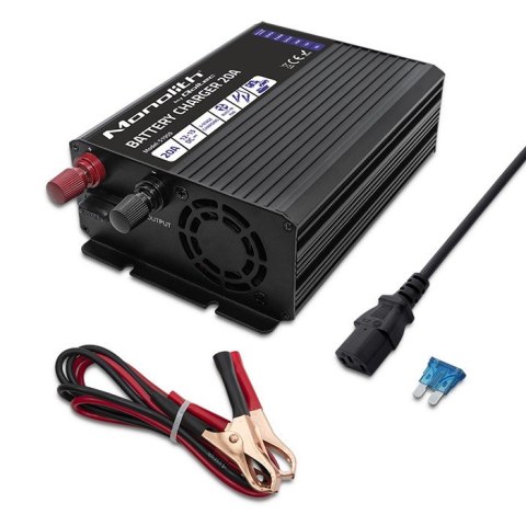 Inteligentna ładowarka Monolith do akumulatorów LiFePO4 AGM GEL SLA | 20A | 12V Qoltec