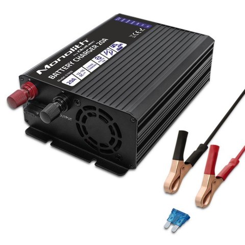 Inteligentna ładowarka Monolith do akumulatorów LiFePO4 AGM GEL SLA | 20A | 12V Qoltec