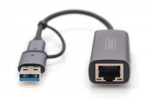 Karta sieciowa przewodowa USB 3.1 Typ C + USB A do 1x RJ45 2.5 Gigabit Ethernet 10/100/1000/2500Mbps Digitus