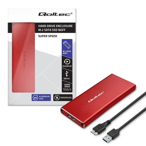 Obudowa | kieszeń na dysk M.2 SSD | SATA | NGFF | USB 3.0 | Superspeed 5Gb/s | 2TB | Czerwona Qoltec
