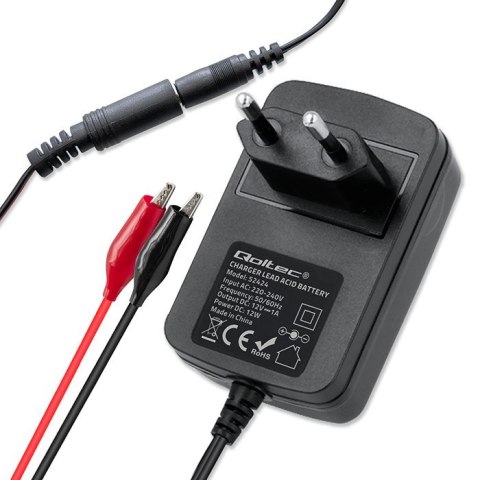 Automatyczna ładowarka do akumulatora AGM GEL STD 12V | 1.5A | Prostownik z sygnalizatorem LED Qoltec