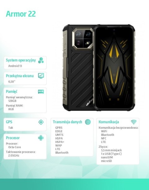 Smartfon Armor 22 4G 8/128GB IP69K Czarny ULEFONE
