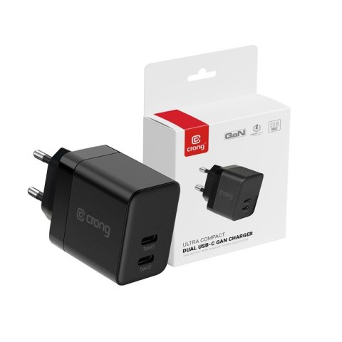 Ultra Compact GaN Ładowarka sieciowa 2x USB-C 35W PD 3.0 z PPS Czarna CRONG