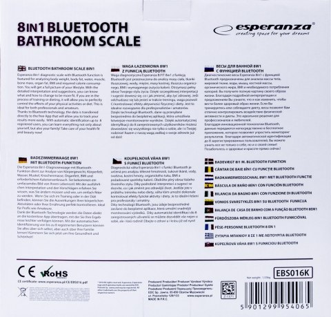 WAGA ŁAZIENKOWA 8W1 Z FUNKCJĄ BLUETOOTH B.FIT CZARNA Esperanza