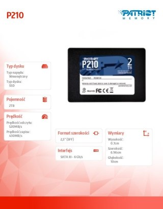 Dysk SSD 2TB P210 520/430 MB /s SATA III 2.5 Patriot