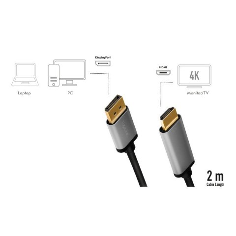 Kabel DisplayPort 4K/60 Hz,DP do HDMI aluminiowy 2m LogiLink