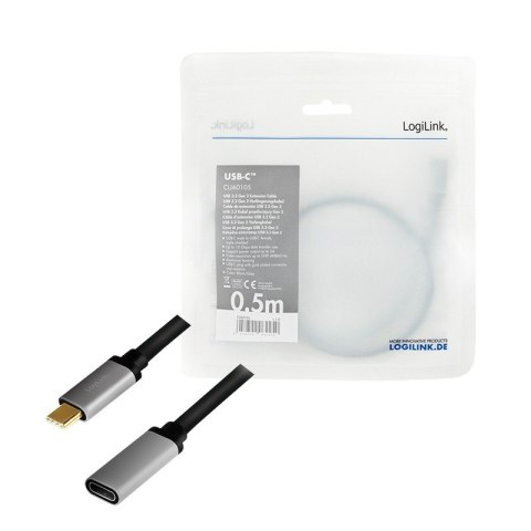 Kabel USB-C M/F,4K/60Hz aluminiowy 0.5m LogiLink