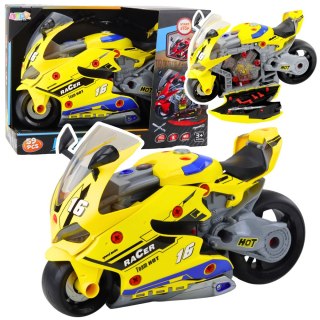 Motocykl Do Rozkręcania 2w1 DIY Warsztat Światła Dźwięki Dym Żółty 43cm LEAN Toys