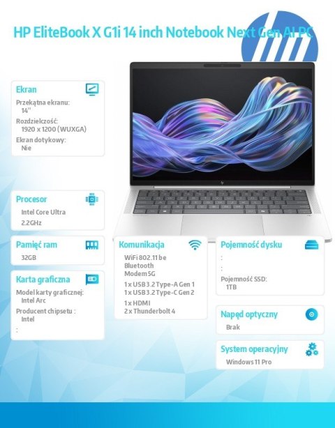 Notebook EliteBook X G1i U7 258V 1TB/32GB/W11P/14 B9ZY2ET HP Inc.