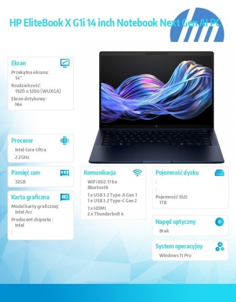Notebook EliteBook X G1i U7 258V 1TB/32GB/W11P/14 B9ZY5ET HP Inc.