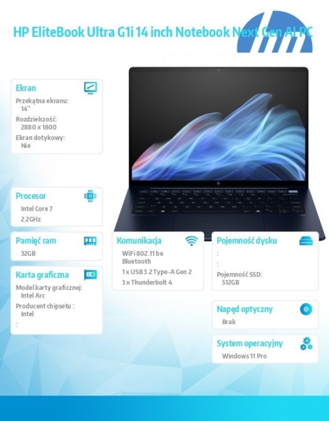 Notebook EliteBook Ultra G1i U7 258V/512GB/32GB/W11P/14.0 B9ZX2ET HP Inc.