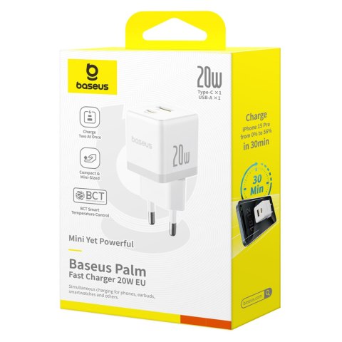 Ładowarka sieciowa Palm 20W USB-C USB-A - biała BASEUS