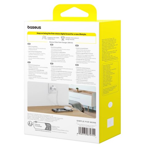 Ładowarka sieciowa Palm 20W USB-C USB-A - biała BASEUS