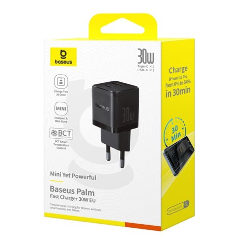 Ładowarka sieciowa Palm 30W USB-C USB-A - czarna BASEUS