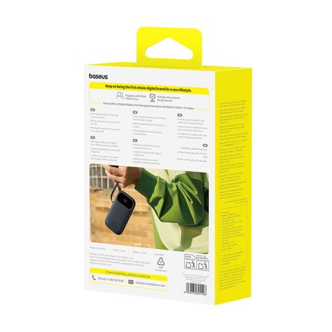 Powerbank 20000mAh 22.5W z wyświetlaczem kablami USB-C iPhone Lightning - czarny BASEUS