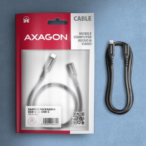 BUCM32-CF10AB Kabel przedłużacz Gen2 USB-C - USB-C, 1m, 5A, 20Gbps, PD 240W, oplot, czarny AXAGON