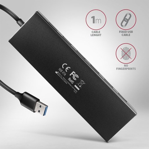 HUE-F7A Hub 7-portowy USB 3.2 Gen 1 ALU FLAT, micro USB, 1m USB-A kabel AXAGON