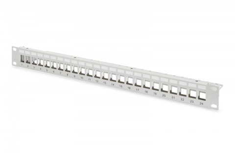 Panel krosowy (patch panel) modularny 19" 24 porty pod moduły keystone, 1U, ekranowany, prowadnica kabli, pola opisowe, szary Digitus
