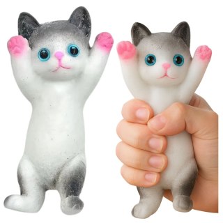 Gniotek Sensoryczny Miękki Kotek Leżący Sierść Biało-Szary 13 x 6,5 cm LEAN TOYS