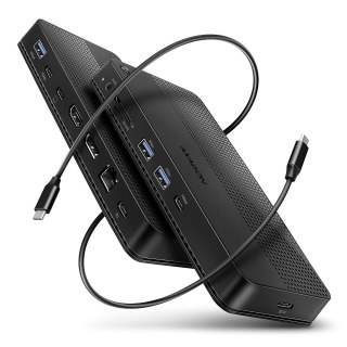 HMC-U4 Wieloportowy hub USB 12in1, USB 4.0 40Gbps, 3x USB-A, 2x USB-C, GLAN, HDMI 8K, DP 8K, PD 100W, HQ audio 24bit, UHS II SD/ AXAGON