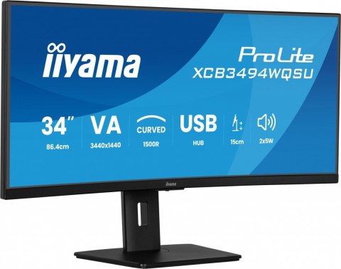 Monitor 34 cali XCB3494WQSU-B1 VA,UWQHD,1500R,2xHDMI,DP,2xUSB,2xUSB-C IIYAMA