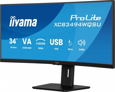 Monitor 34 cali XCB3494WQSU-B1 VA,UWQHD,1500R,2xHDMI,DP,2xUSB,2xUSB-C IIYAMA