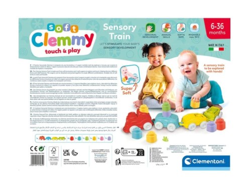 Clemmy Kolorowy Pociąg Sensoryczny Lokomotywa Wagony Klocki 70cm Clementoni 17961 Clementoni