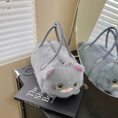 Pluszowa Torebka W Kształcie Kota Uchwyty Łańcuszek Szara LEAN Toys