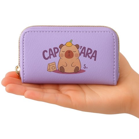 Portfel Dwukomorowy Przegrody na Karty Kapibara Fioletowy 12,5 x 8,5cm LEAN