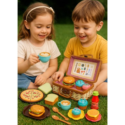 Zestaw Piknikowy Koszyk Pleciony Jedzenie Akcesoria 33 el. LEAN Toys