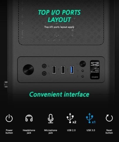 Obudowa S2 TG ATX Mid Tower PC Case TG fan x3 Zalman