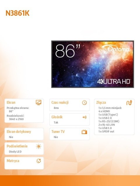 Monitor wielkoformatowy IFPD N3861K H1F2C0HBW101 Optoma