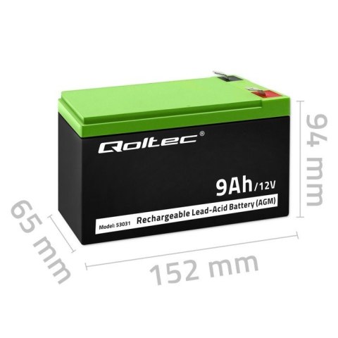 Akumulator żelowy | 12V | 9Ah | max.90A | AGM Qoltec