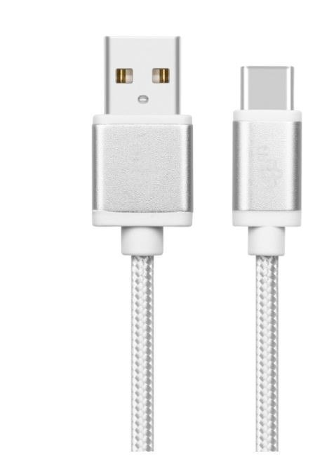 Kabel USB-USB C 2m srebrny sznurek TB