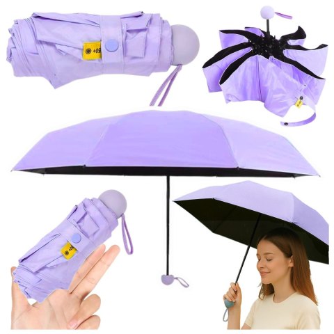 Parasolka Kieszonkowa Składana z Ochroną UV UPF 50+ Etui Fioletowa 90 cm LEAN