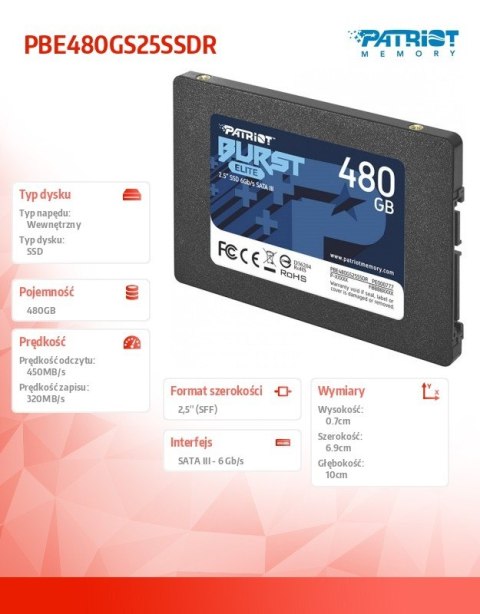 SSD 480GB Burst Elite 450/320MB/s SATA III 2.5 Patriot