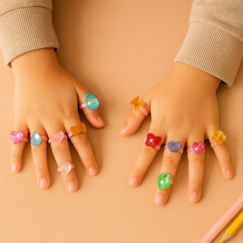 Zestaw Piękności Pierścionki Dla Dzieci Błyszczące Kolorowe 50 szt. LEAN Toys
