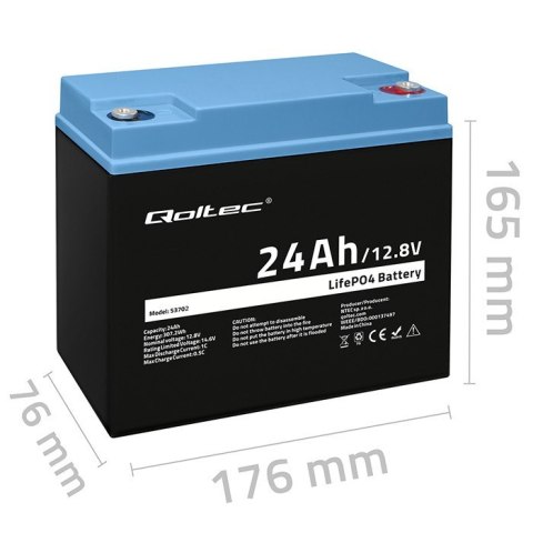 Akumulator LiFePO4 Litowo-Żelazowo-Fosforanowy | 12.8V | 24Ah | 307.2Wh | BMS Qoltec