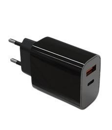 Ładowarka sieciowa 2x3A USB C + USB A Power Delivery czarna TB