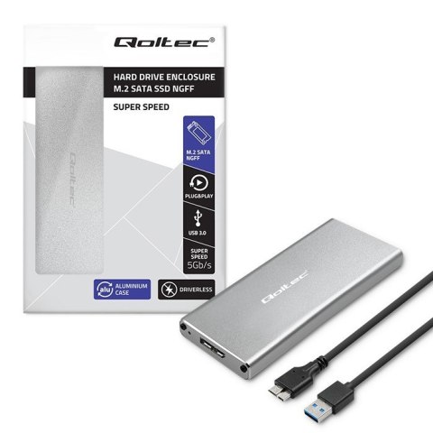 Obudowa | kieszeń na dysk M.2 SSD | SATA | NGFF | USB 3.0 | Superspeed 5Gb/s | 2TB | Srebrna Qoltec