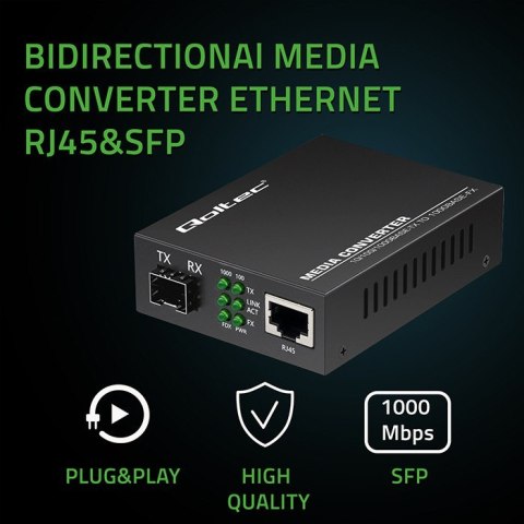 Dwukierunkowy Media Konwerter SWITCH Ethernet 1x RJ45 1x SFP | 1000Mb/s | 5V Qoltec