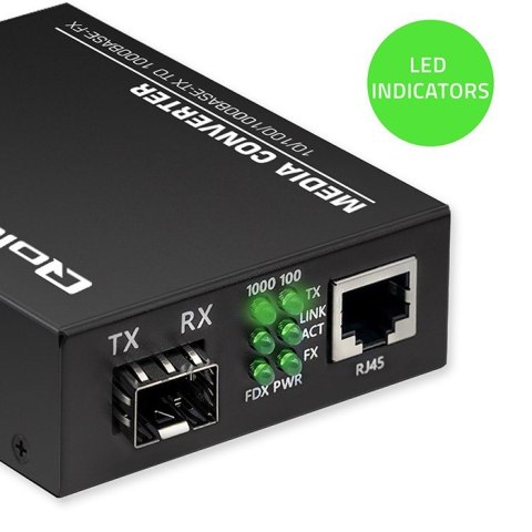 Dwukierunkowy Media Konwerter SWITCH Ethernet 1x RJ45 1x SFP | 1000Mb/s | 5V Qoltec