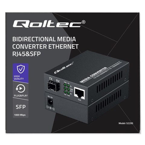 Dwukierunkowy Media Konwerter SWITCH Ethernet 1x RJ45 1x SFP | 1000Mb/s | 5V Qoltec