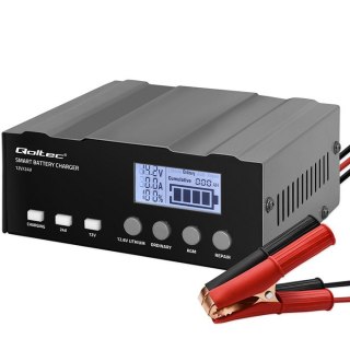 Inteligentna mikroprocesorowa ładowarka 12V | 12.6V | 24V |Prostownik z funkcją naprawy do akumulatora AGM GEL LiFePO4 | LCD Qoltec
